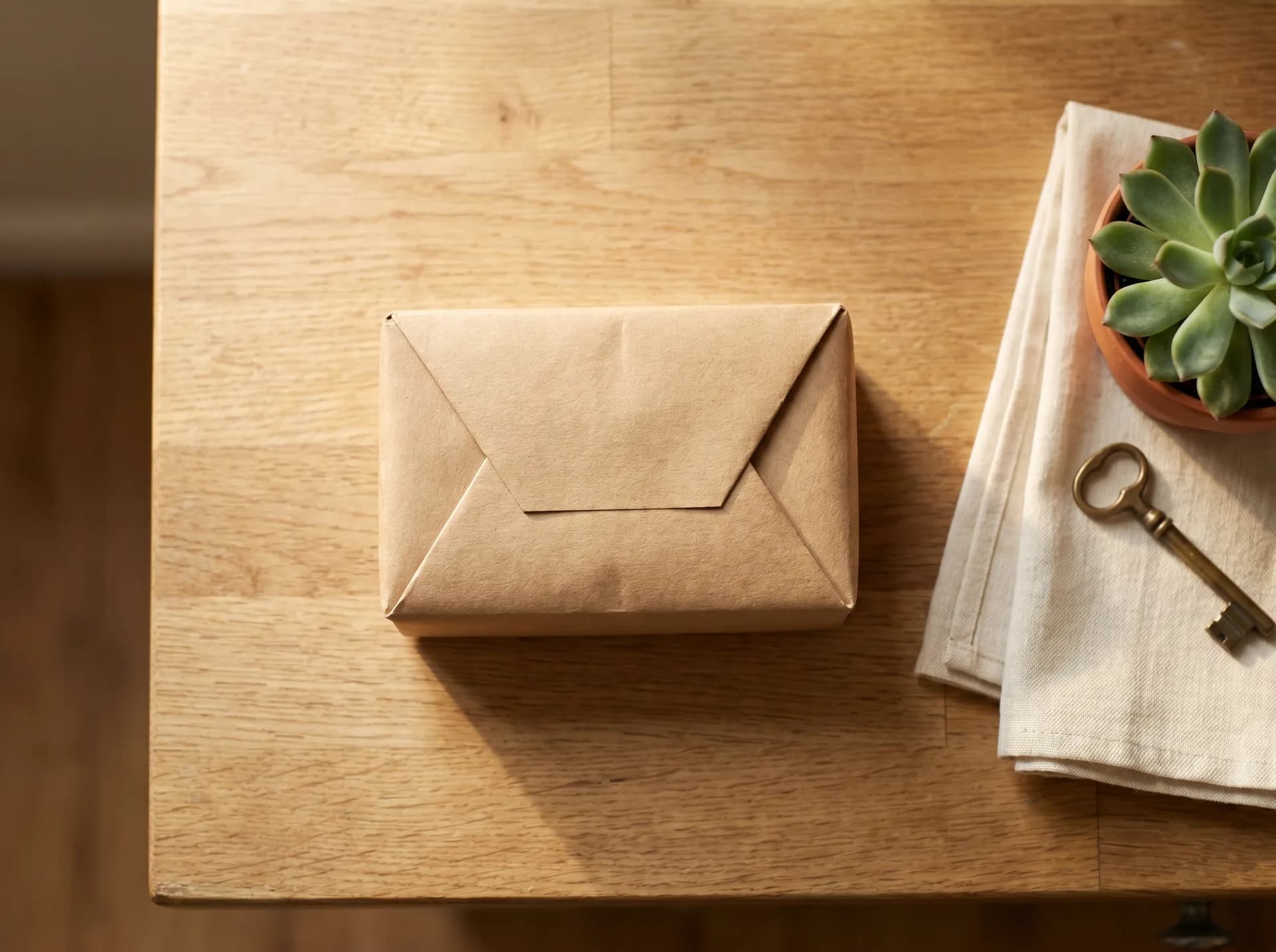 A discreet package on a kitchen counter, exactly as it arrives