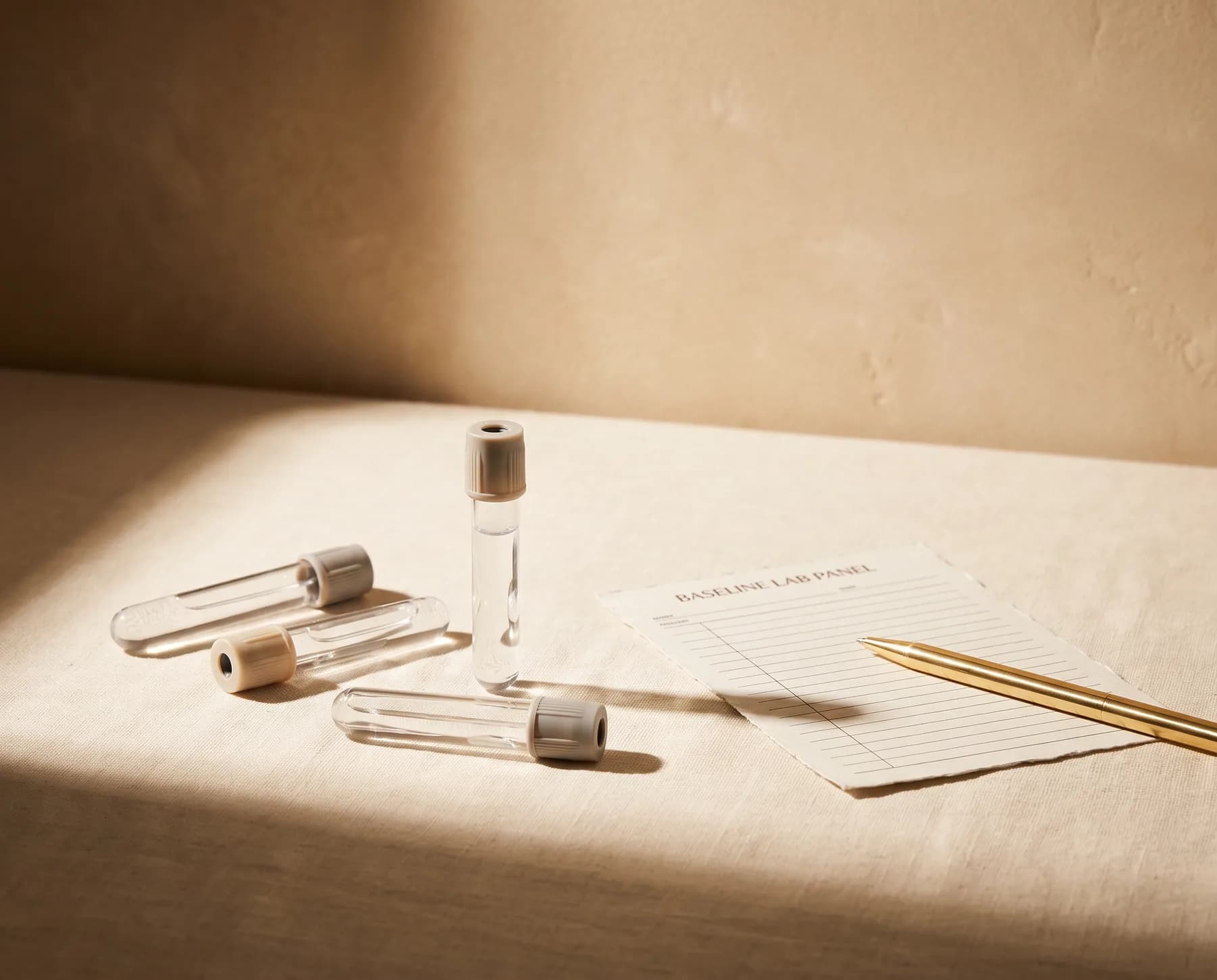 Baseline lab panel requisition and blood collection tubes for pre-treatment bloodwork