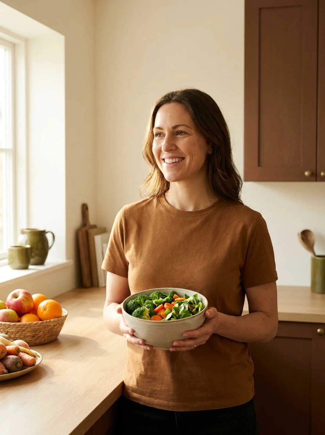 A woman preparing a fresh, healthy meal at home