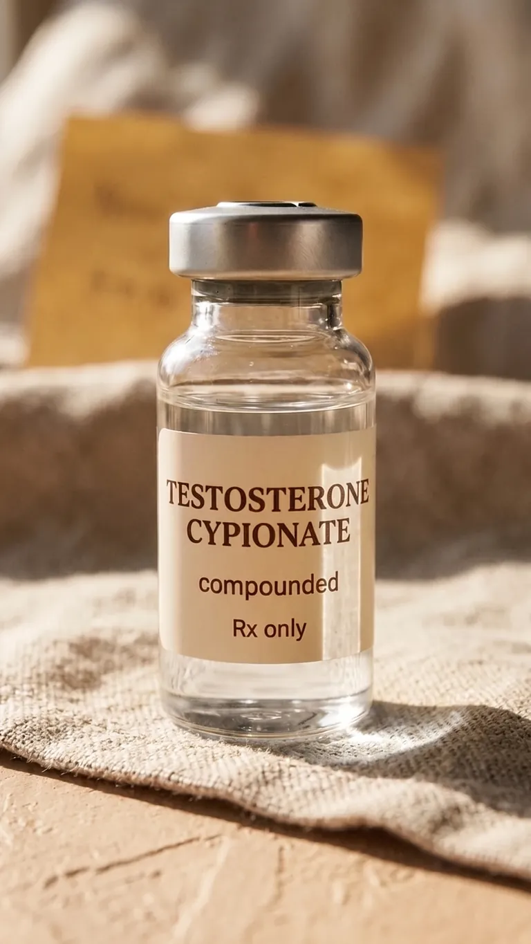 Compounded testosterone cypionate vial — prepared per patient by a state-licensed 503A pharmacy